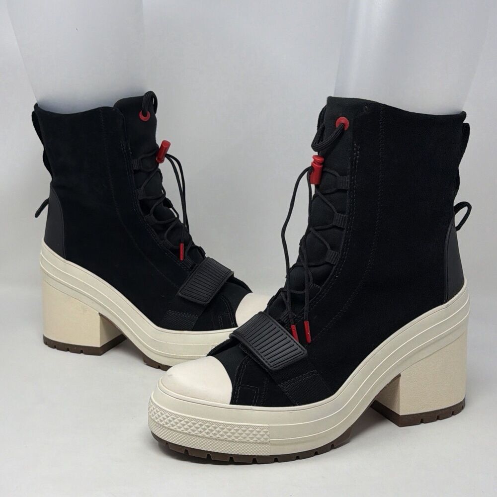 Converse 568814C Womens 10 Black Suede Platform High Heel Utility Boots